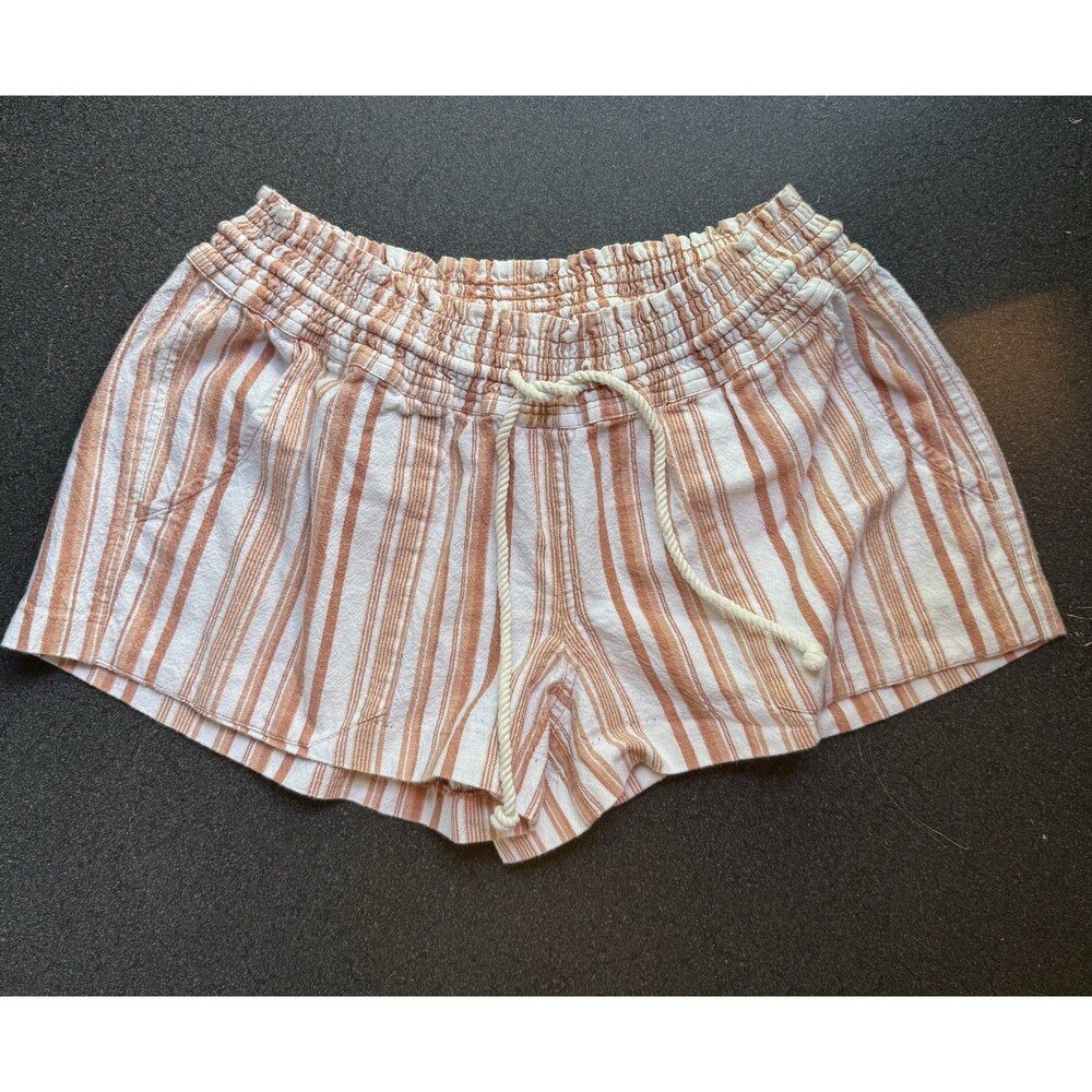 Roxy Woman’s Striped Shorts Size XL Drawstring Beach Surfer Girl Linen Blend